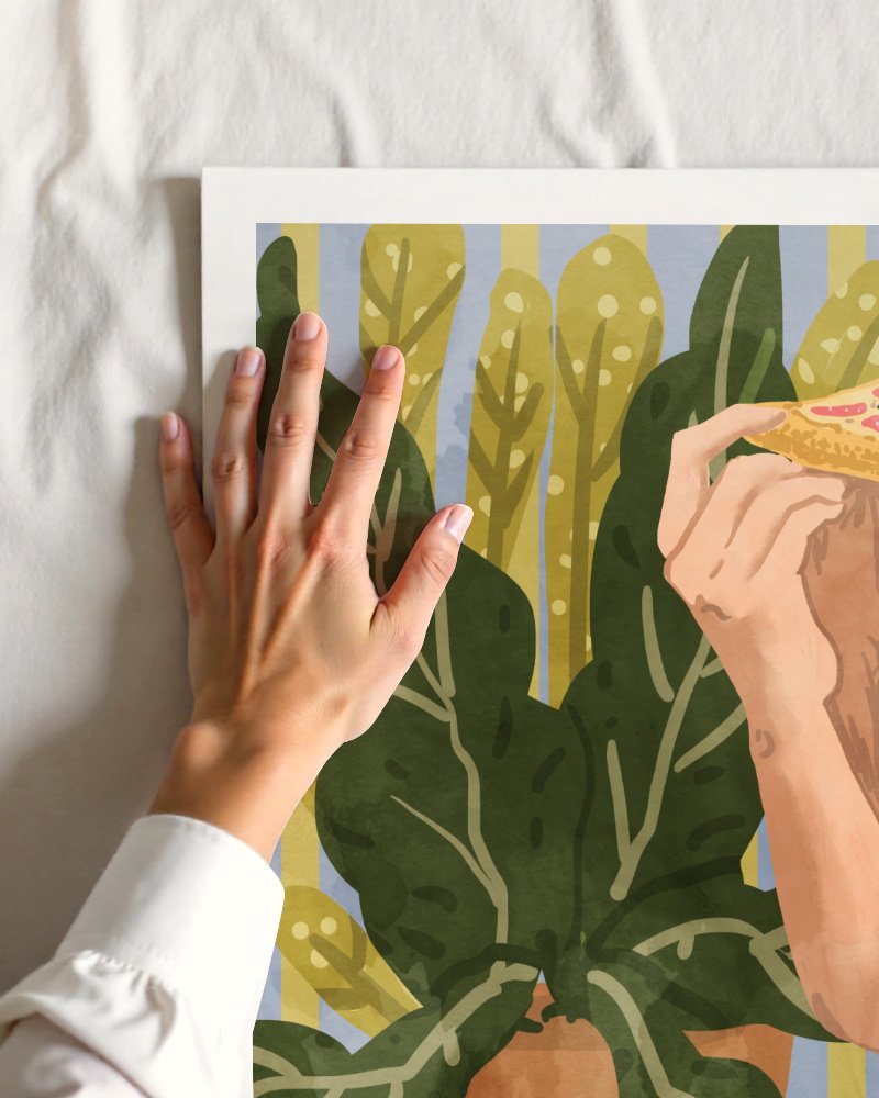 Pizza illustrated art print close-up detail