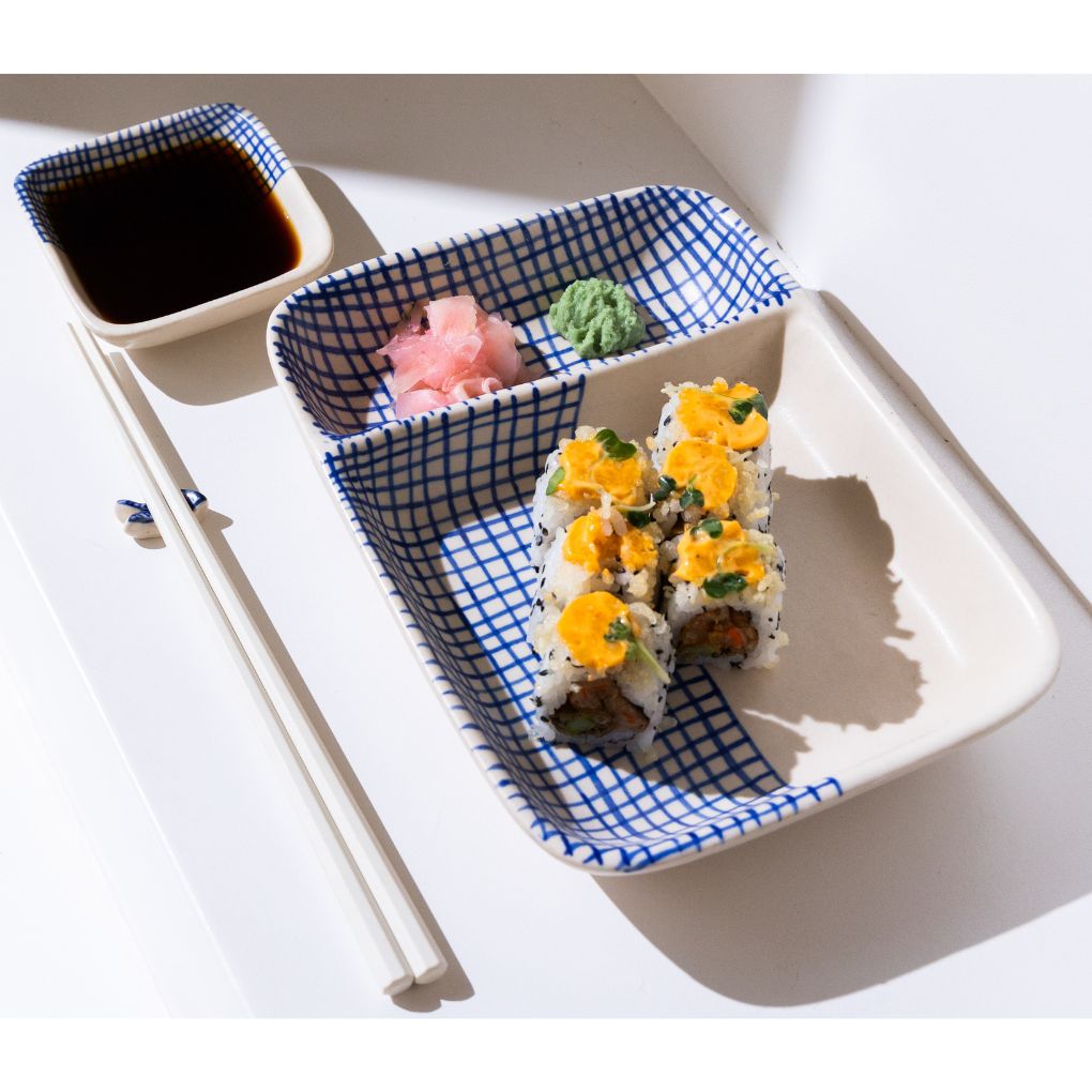 Indigo Sushi & Dip Set With Chopstick Holder