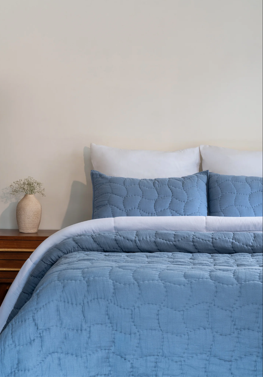 Cloud Hand-Stitched Cotton Quilt Set - Chambray Blue (King)
