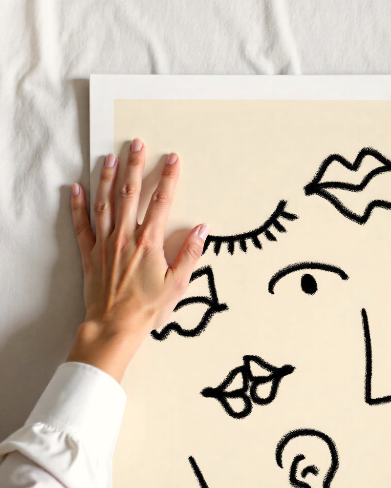 Senses black line art print close-up detail