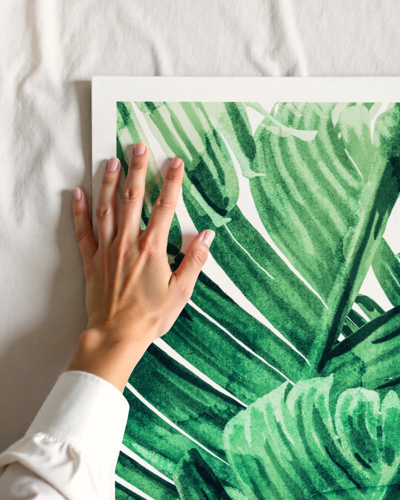 Tropical State of Mind green watercolor banana leaf botanical art print close-up detail