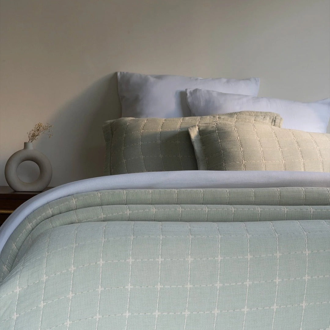 Checkaura Reversible Cotton Bedspread Set - Sage Green