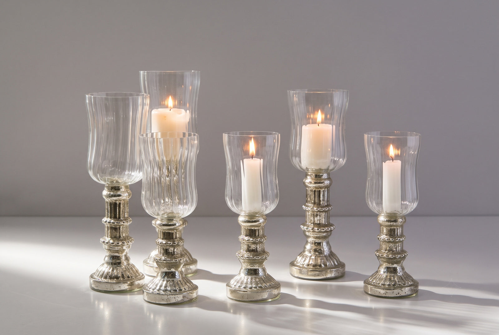 Mercury glass hurricane candle holders