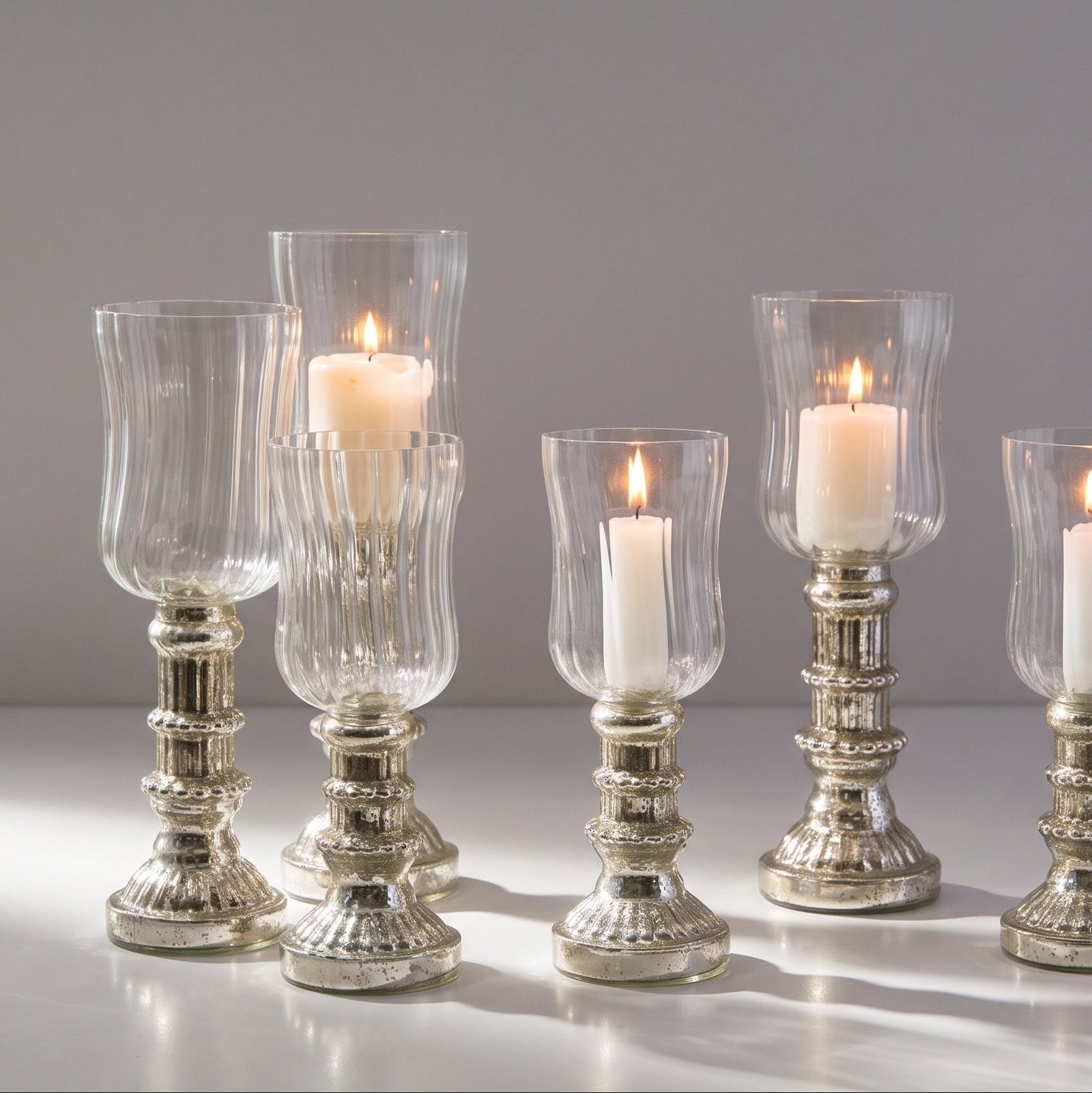 Mercury glass hurricane candle holders