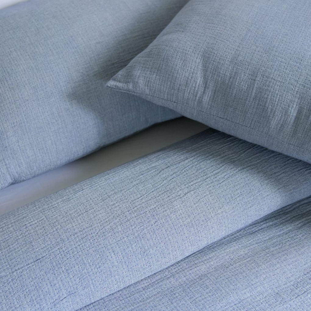 Gauze Reversible Bedspread Set - Blue