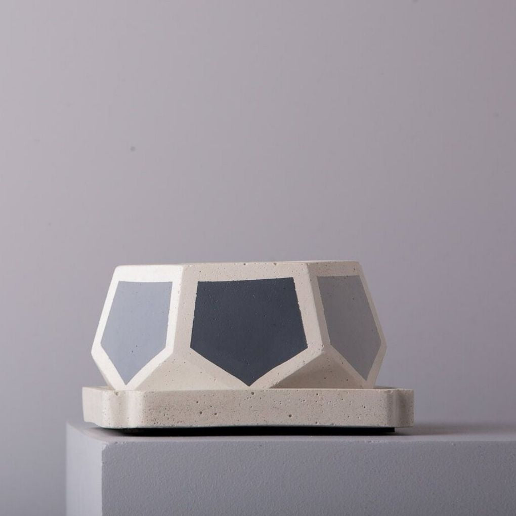 Small Concrete T-Mark Planter With Base - Grey