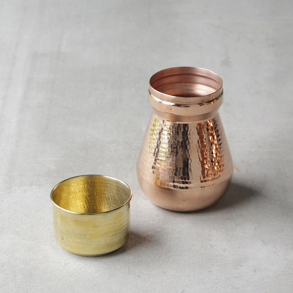 Mini Copper Carafe & Brass Glass Set