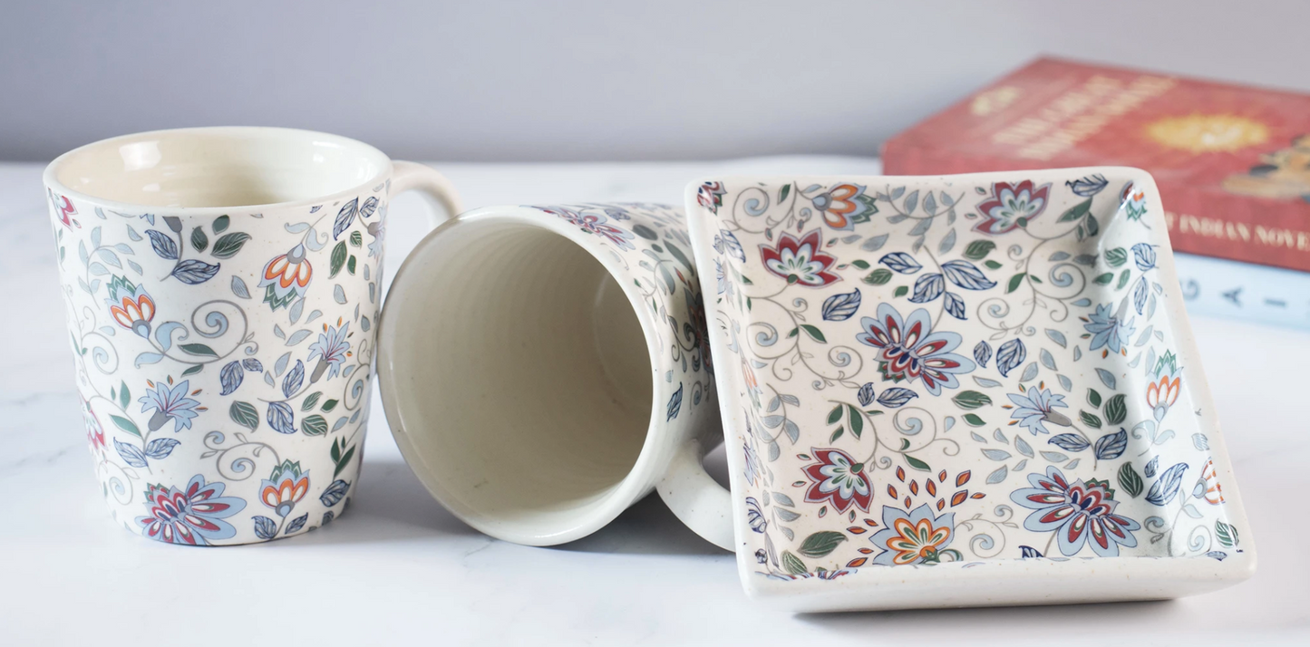 Bloom Coffee Mug Set - 2 Coffee Mugs + Coffee Tray (Small)