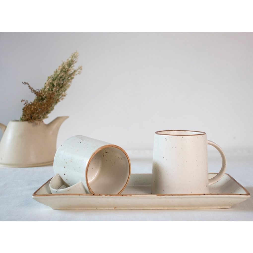 Rann Coffee Mug Set - 2 Coffee Mugs + Coffee Tray