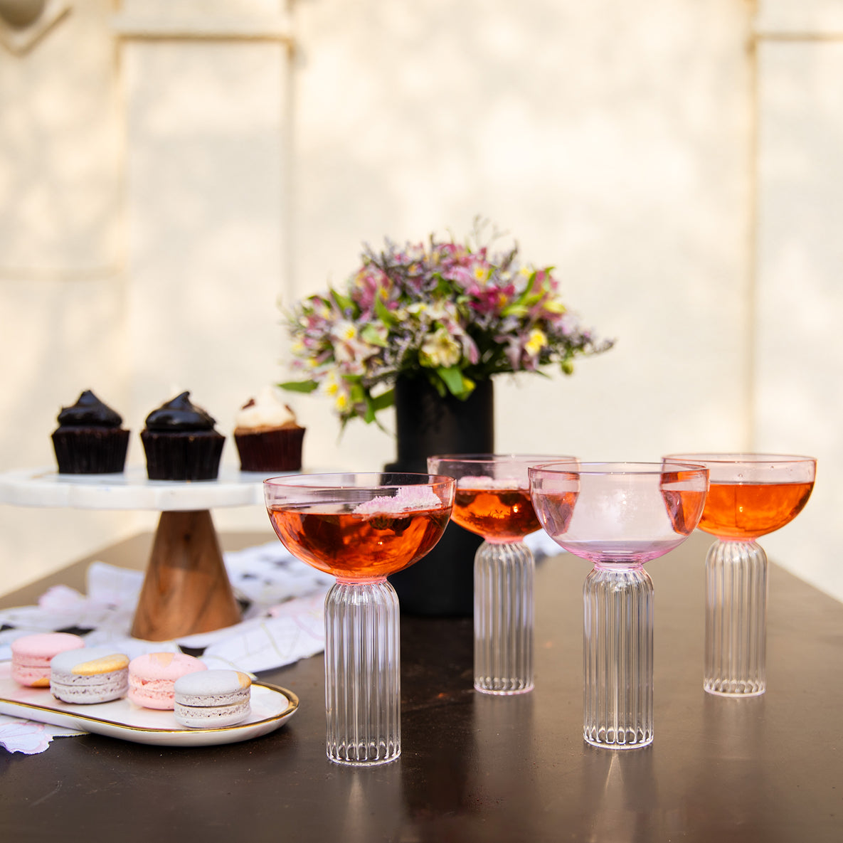 Rose Pink Cocktail Stem Glass Set | 6 In 1 Use | Colours Available