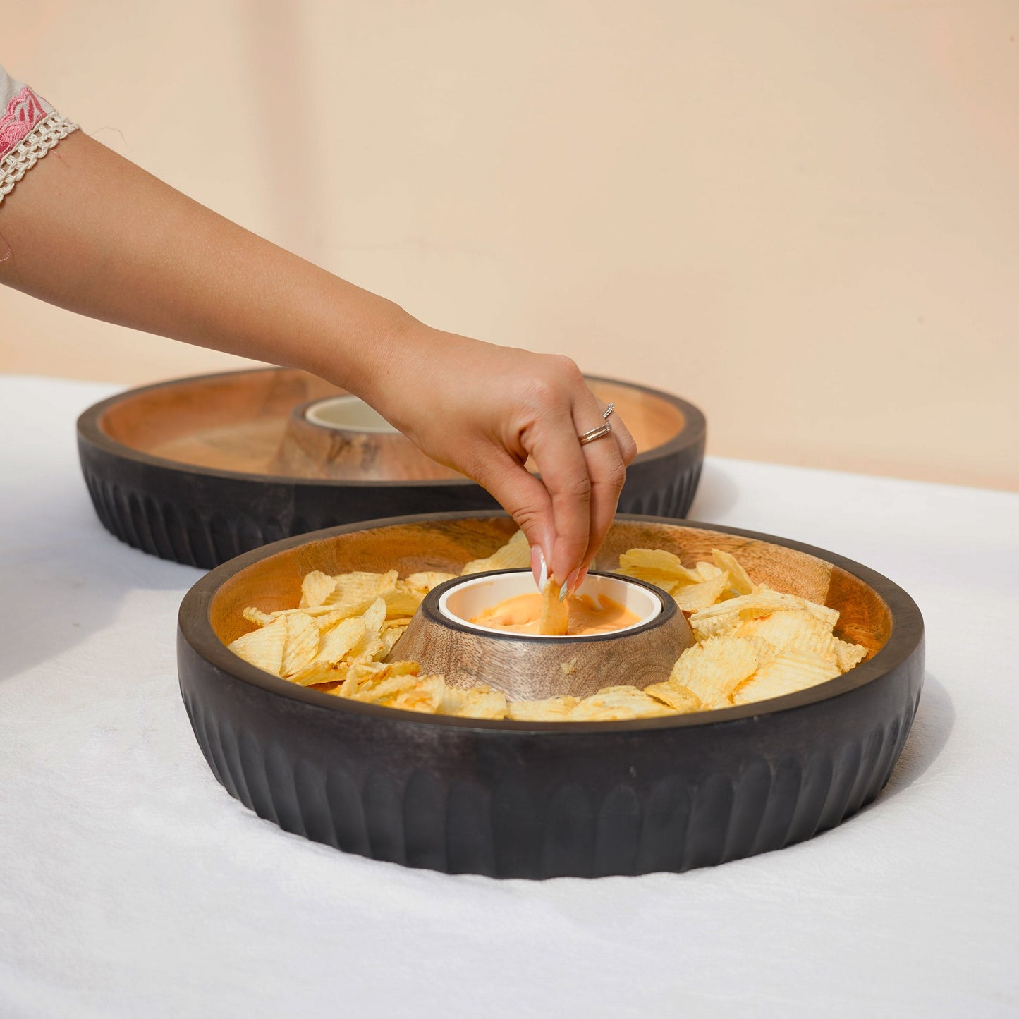 Dual Tone Wooden Chip & Dip | Mango Wood