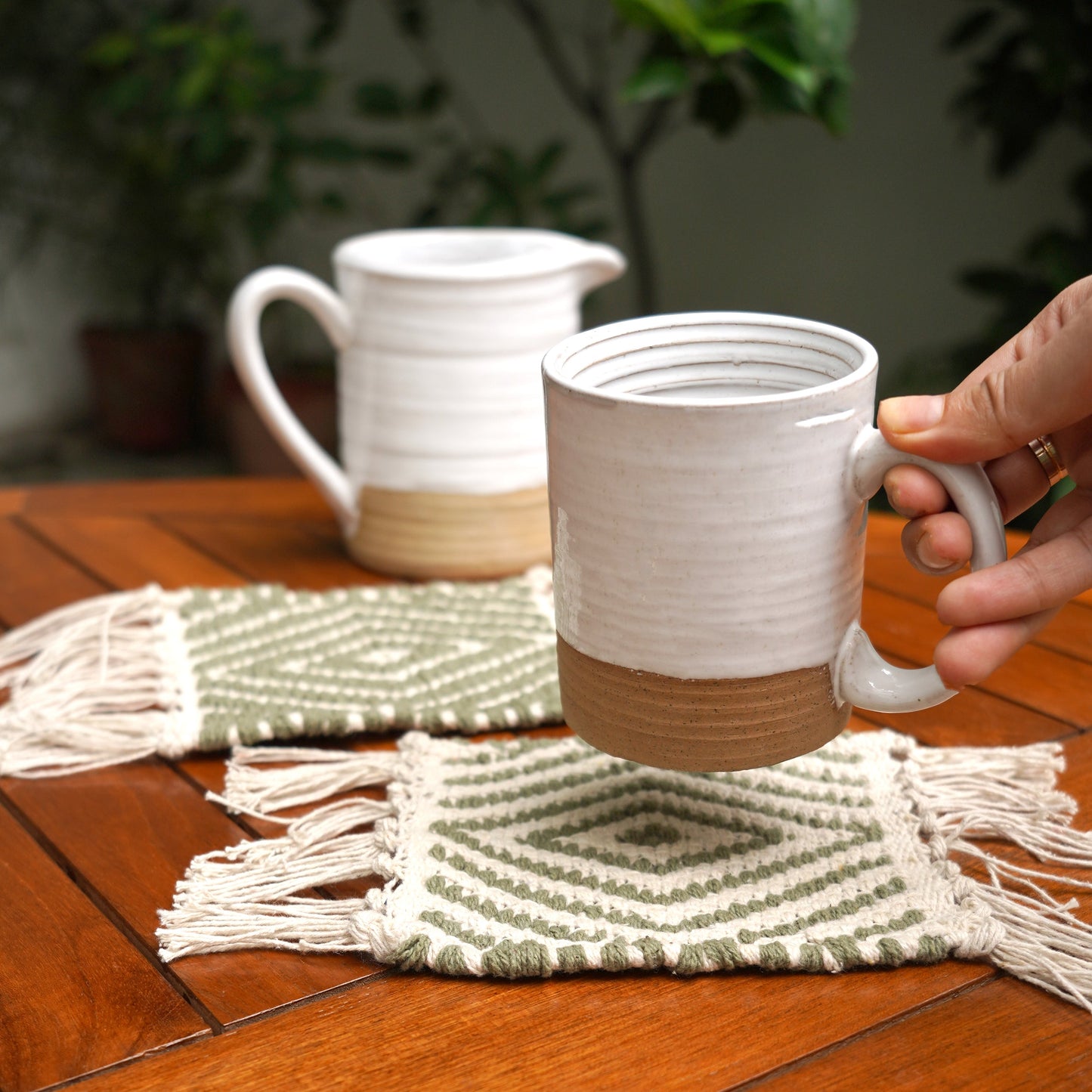 Handwoven Mug Rugs | Set of 2 | Organic Cotton
