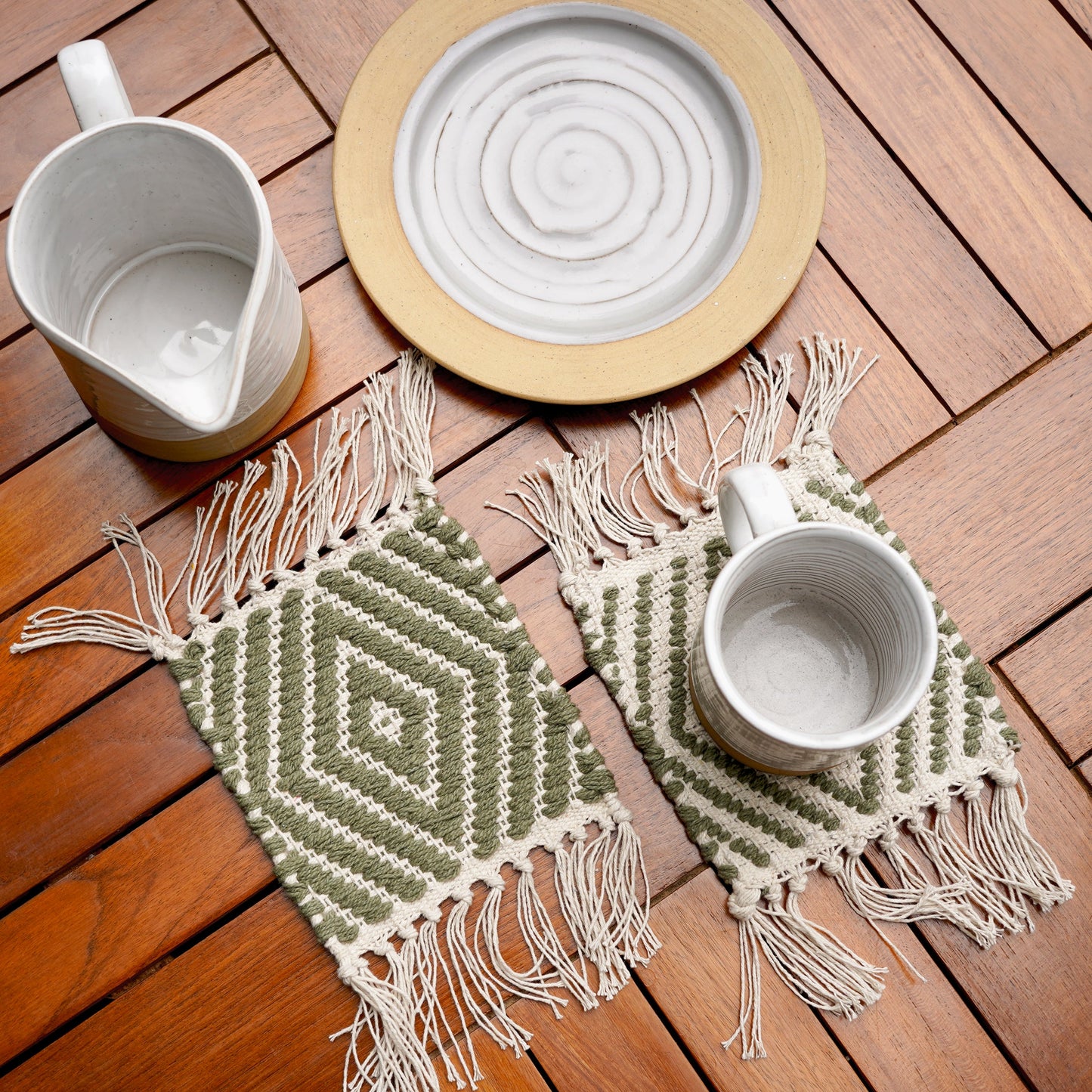 Handwoven Mug Rugs | Set of 2 | Organic Cotton
