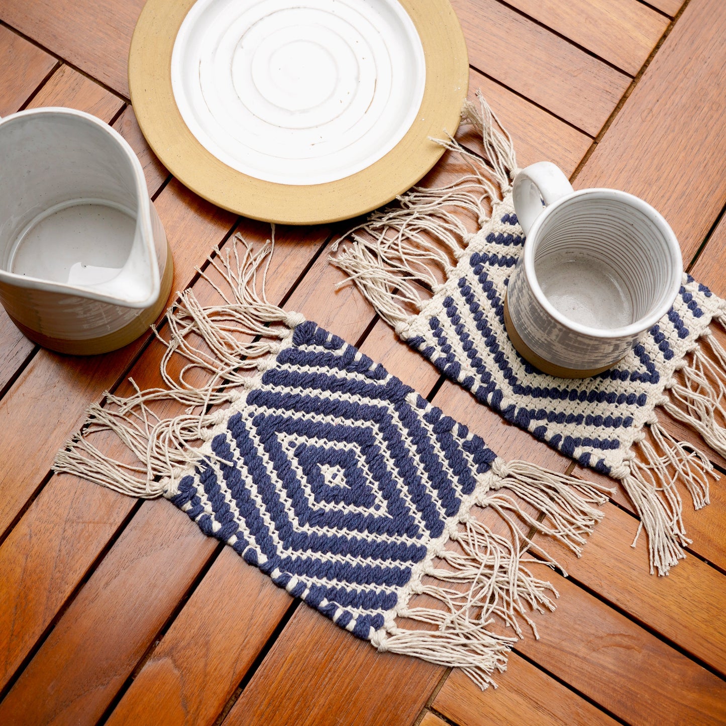 Handwoven Mug Rugs | Set of 2 | Organic Cotton