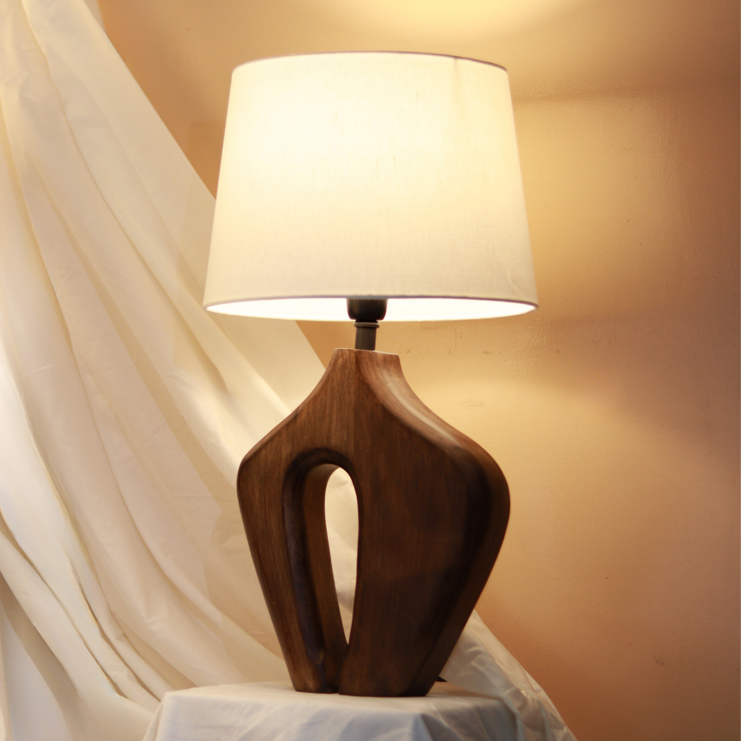 Artisanal Hand-Carved Mango Wood Lamp