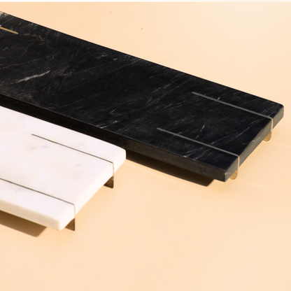 Marble Tray With Brass Feet | Black & White