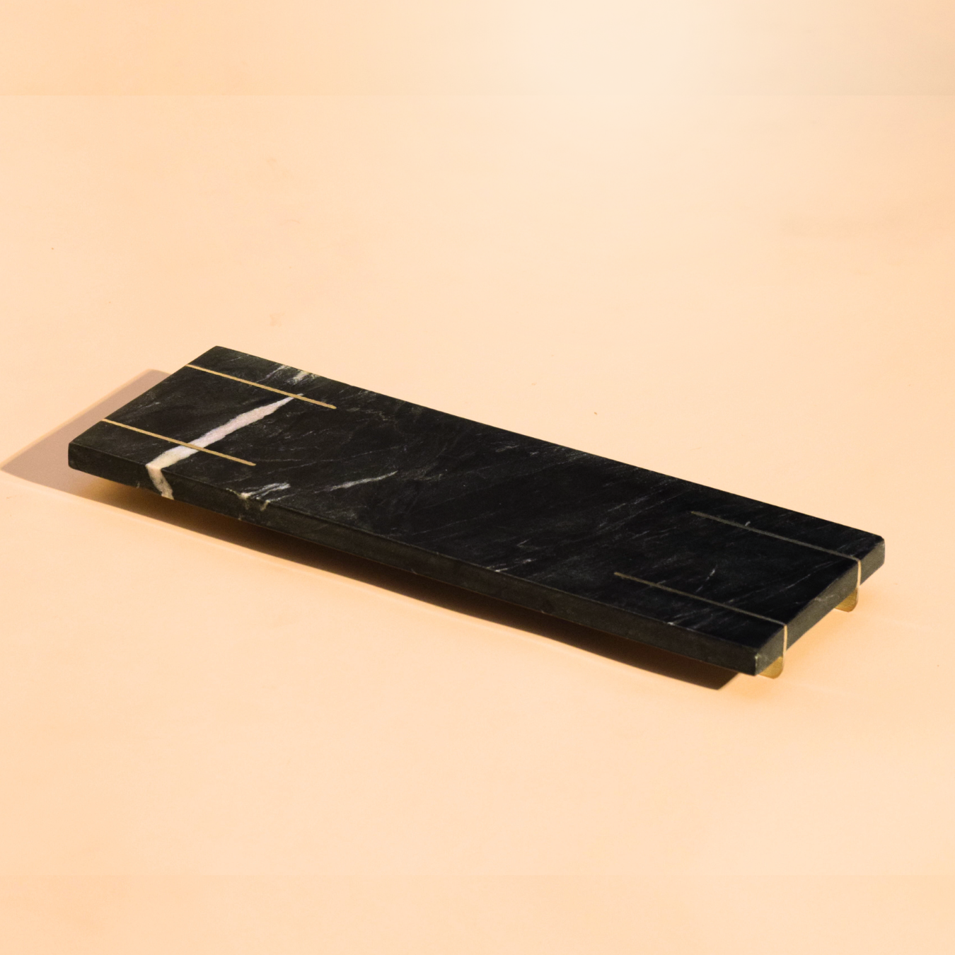 Marble Tray With Brass Feet | Black & White