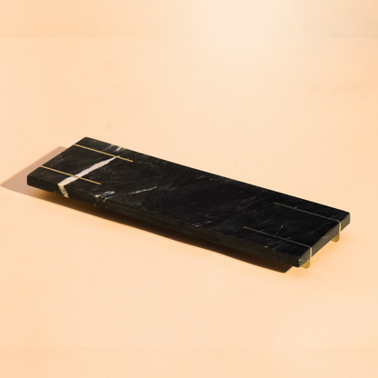 Marble Tray With Brass Feet | Black & White