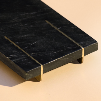 Marble Tray With Brass Feet | Black & White