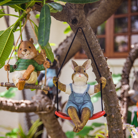Rabbit on a Swing I Garden Decor