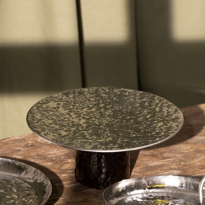 Cosmic Cake Stand | Hammered Stainless Steel