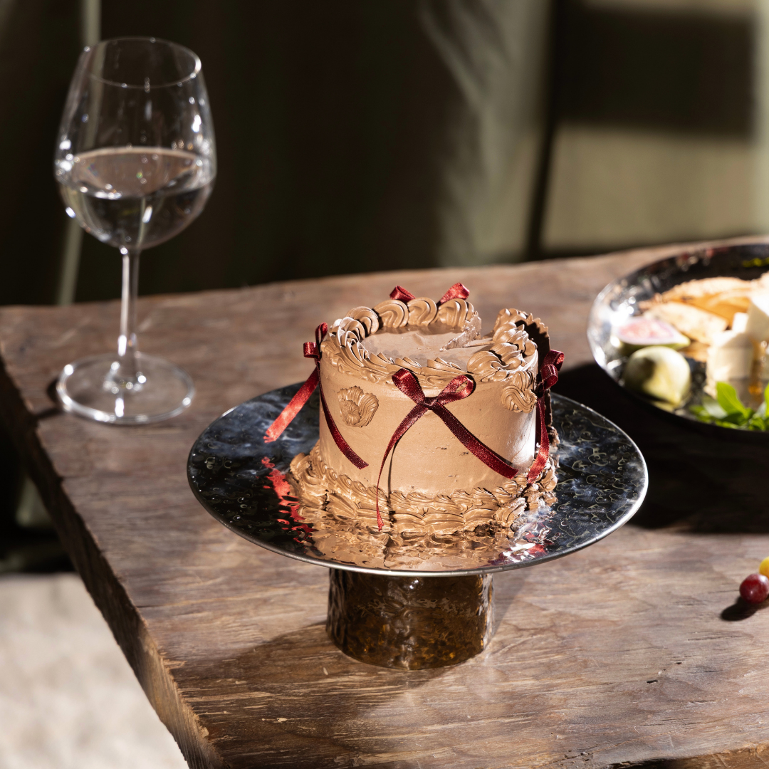 Cosmic Cake Stand | Hammered Stainless Steel