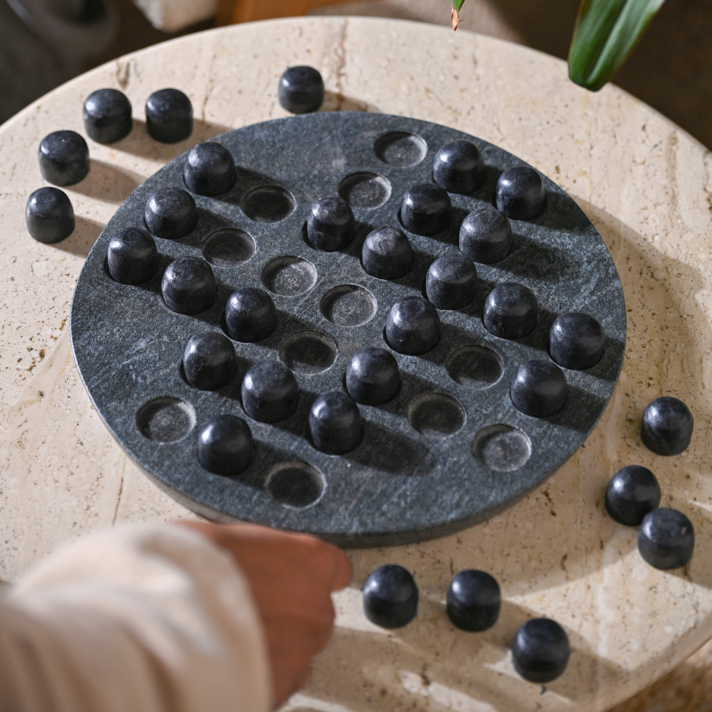 Black Marble Solitaire Board | Pure Black Marble