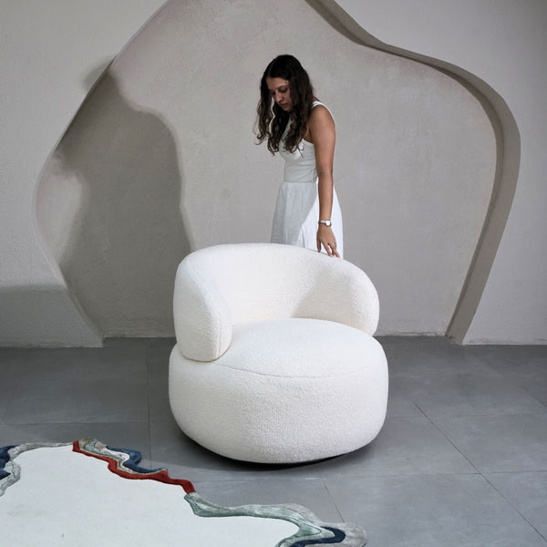 Leia Bouclé Swivel Chair - White
