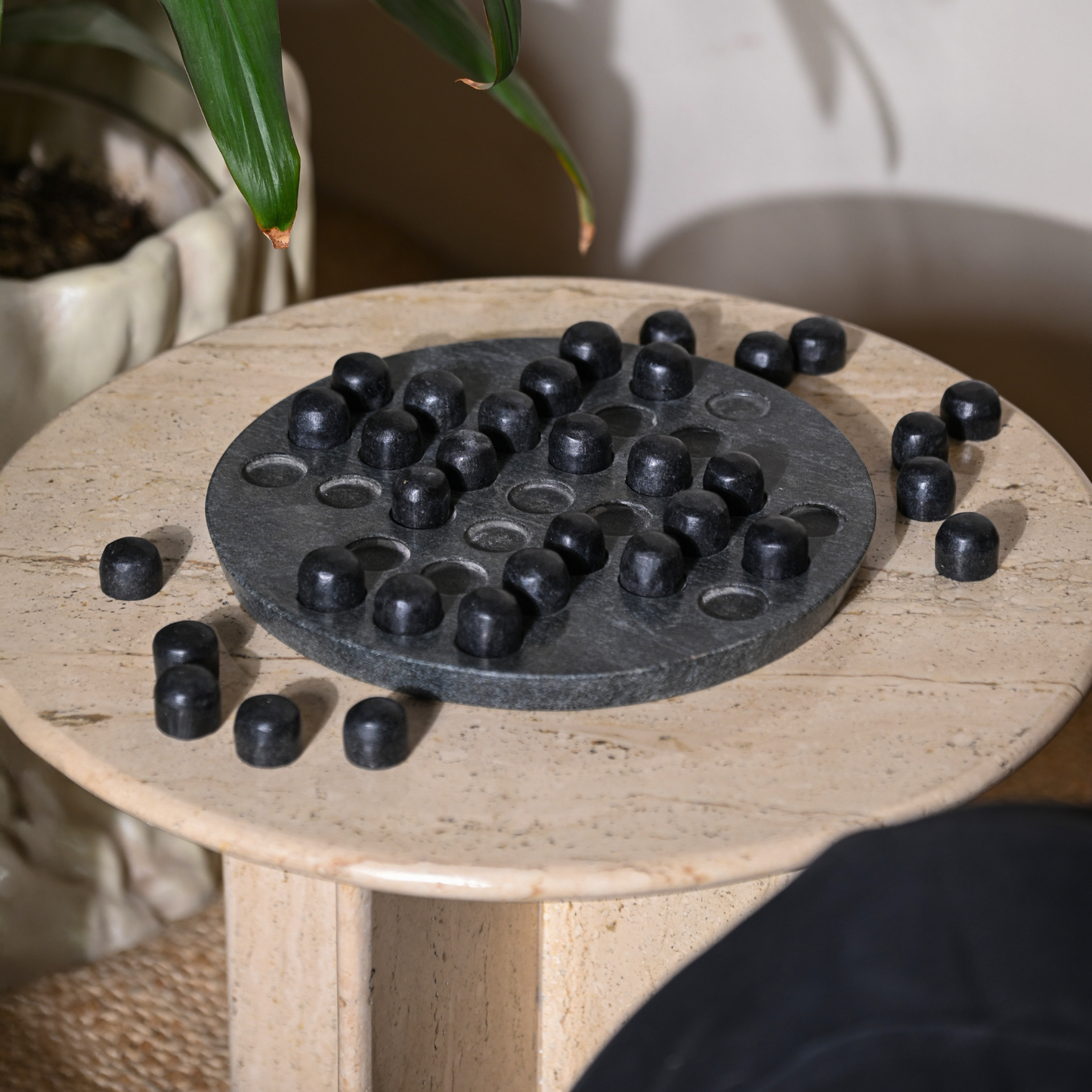 Black Marble Solitaire Board | Pure Black Marble
