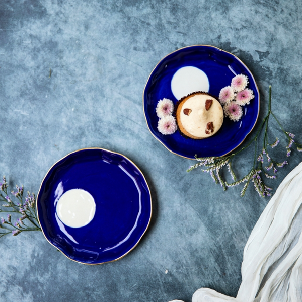 Midnight Blue Ceramic Dessert Plates – Set of 2