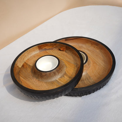 Dual Tone Wooden Chip & Dip | Mango Wood