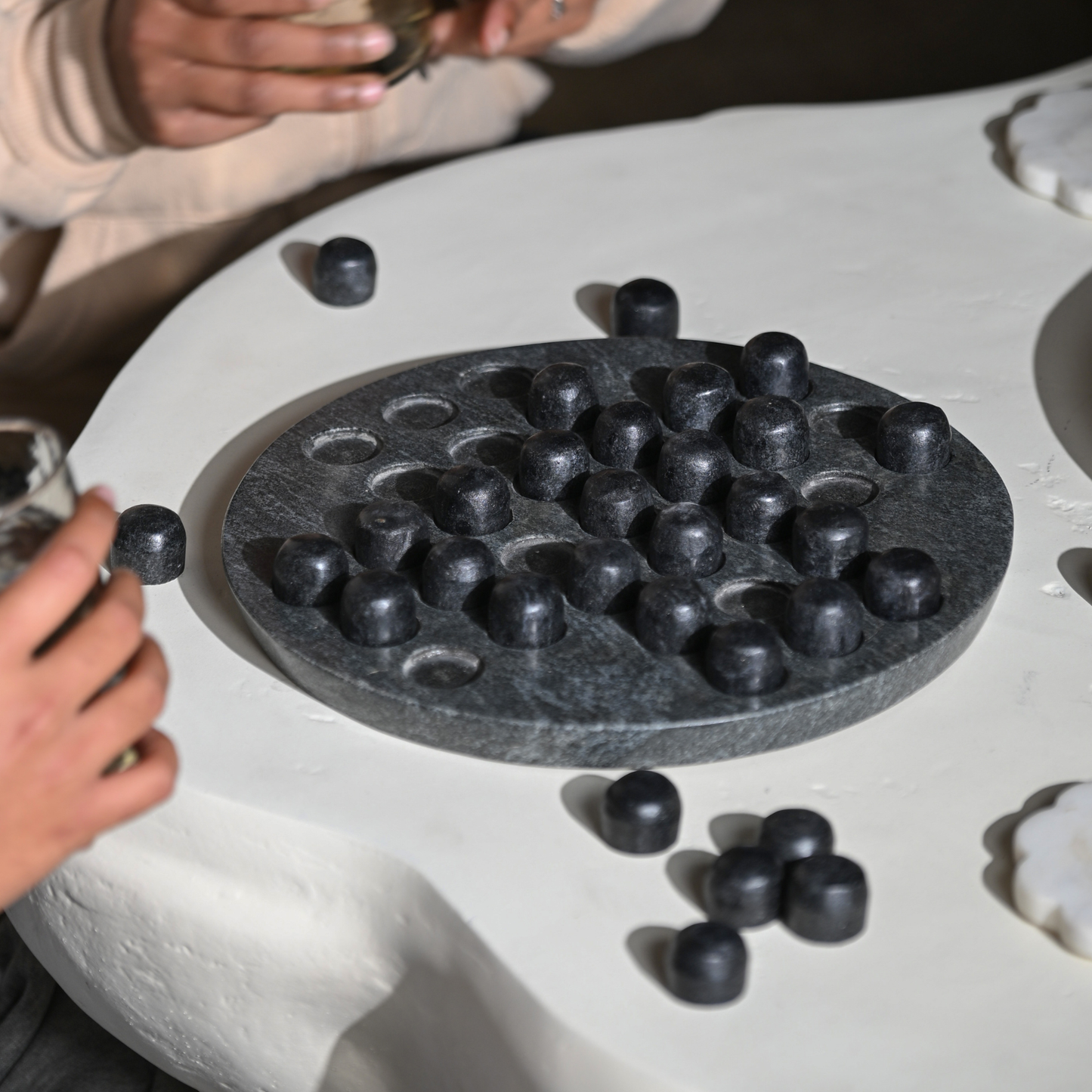 Black Marble Solitaire Board | Pure Black Marble