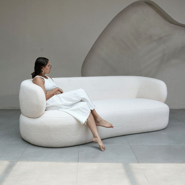 Faye Three Seater Bouclé Sofa - White