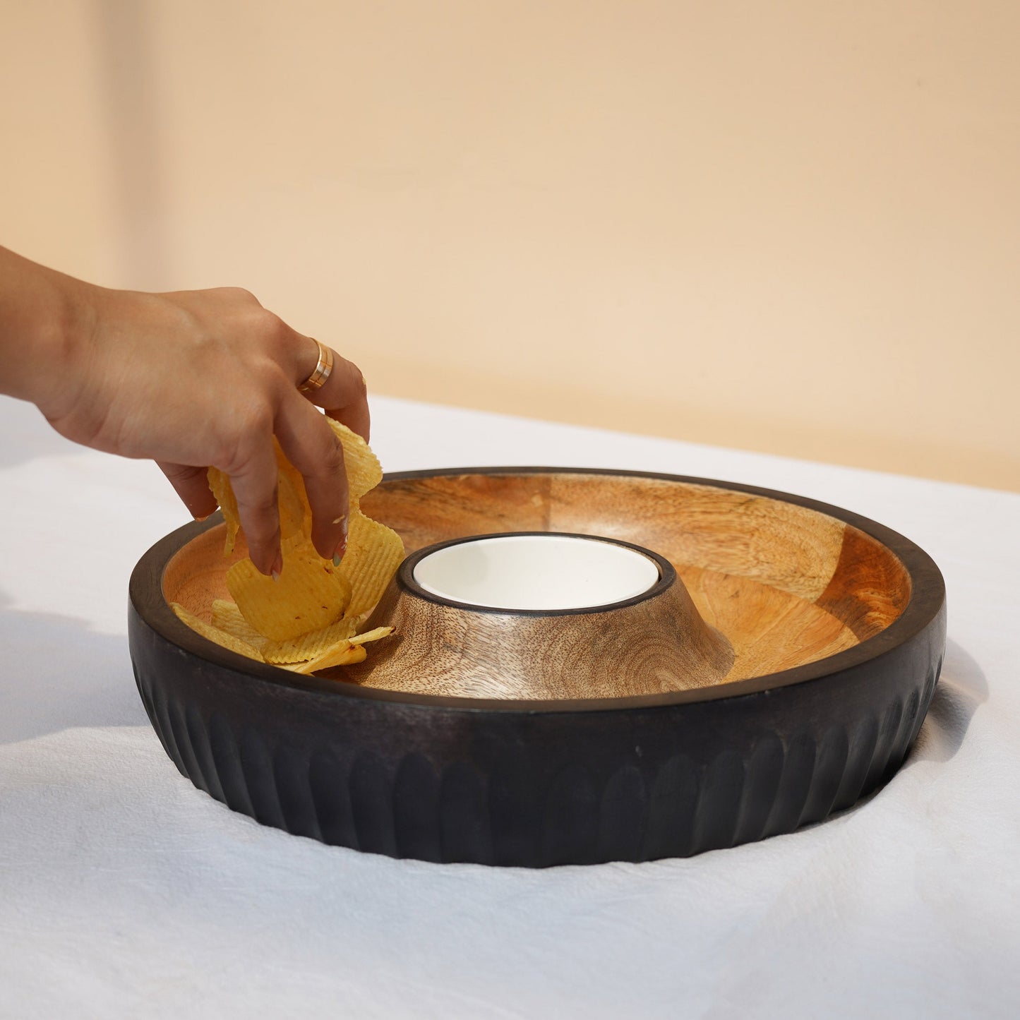 Dual Tone Wooden Chip & Dip | Mango Wood