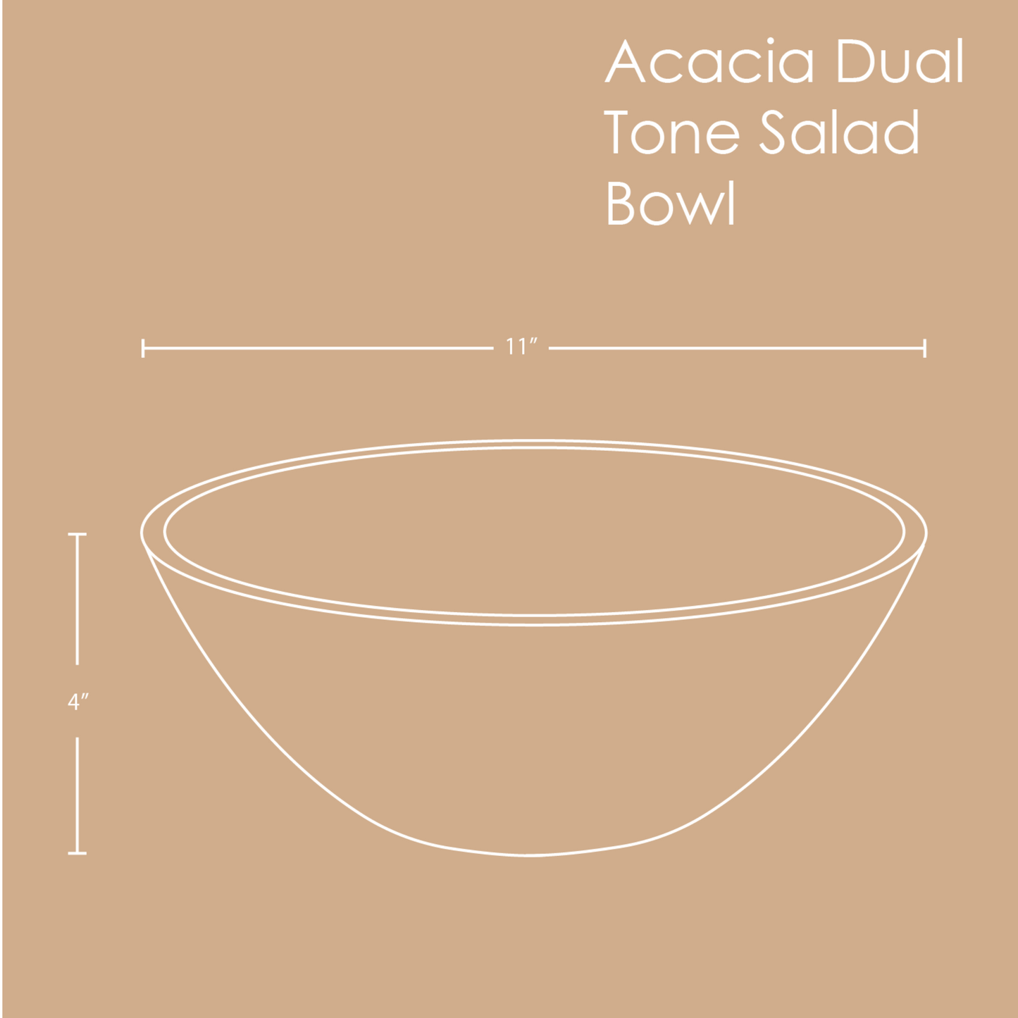 Dual Tone Acacia Wood Salad Bowl