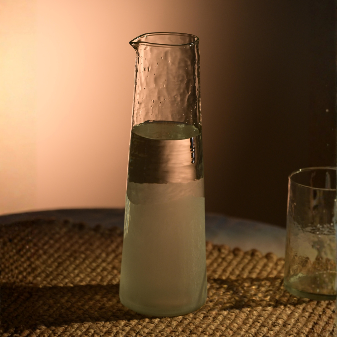 Frosted Hammered Glass Carafe | Handblown India