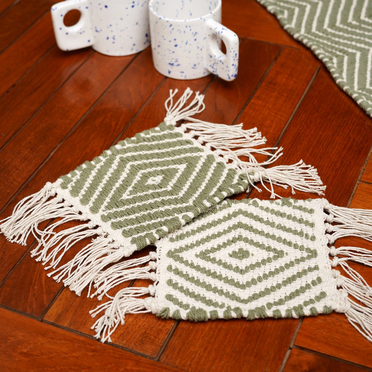 Handwoven Mug Rugs | Set of 2 | Organic Cotton