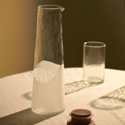 Frosted Hammered Glass Carafe | Handblown India