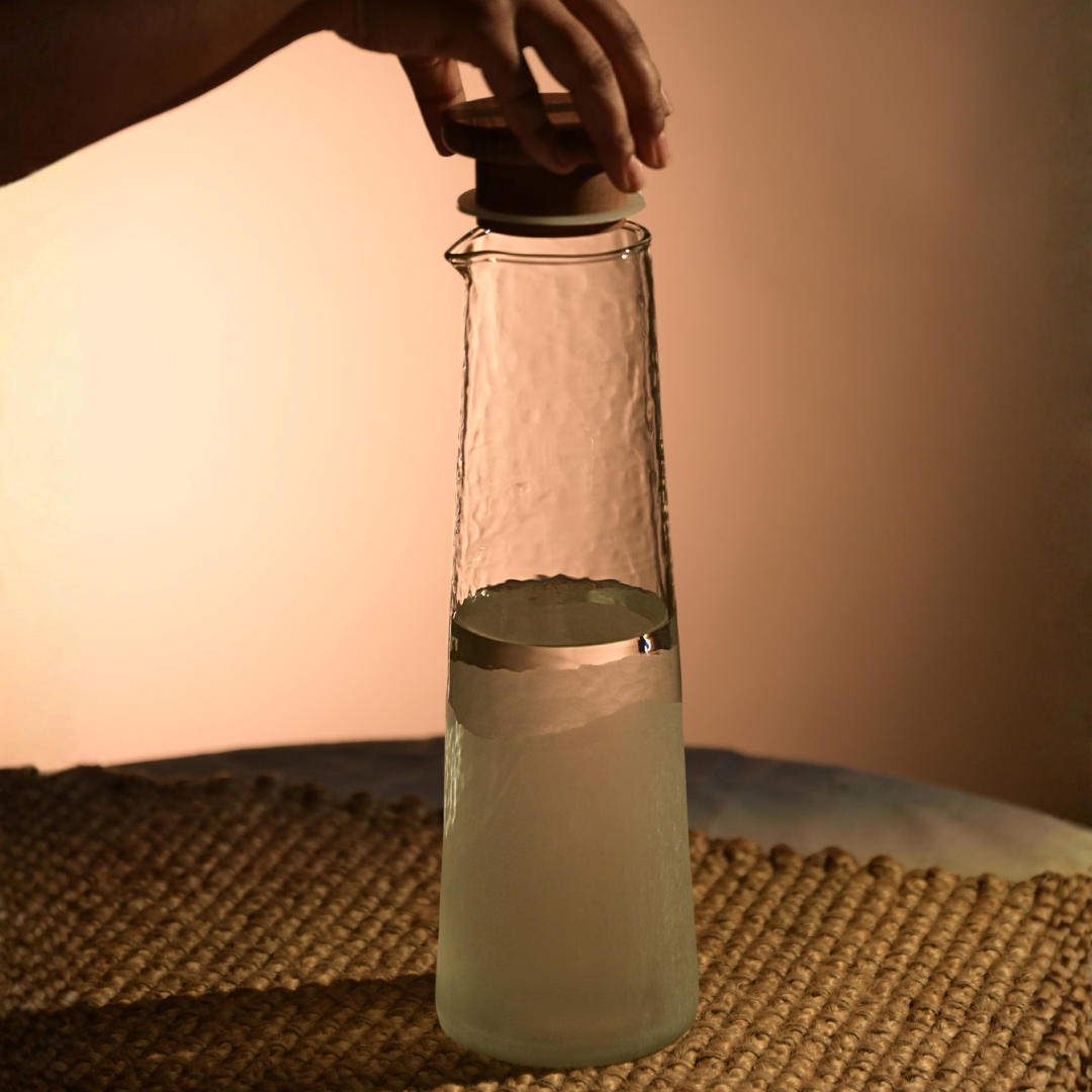 Frosted Hammered Glass Carafe | Handblown India
