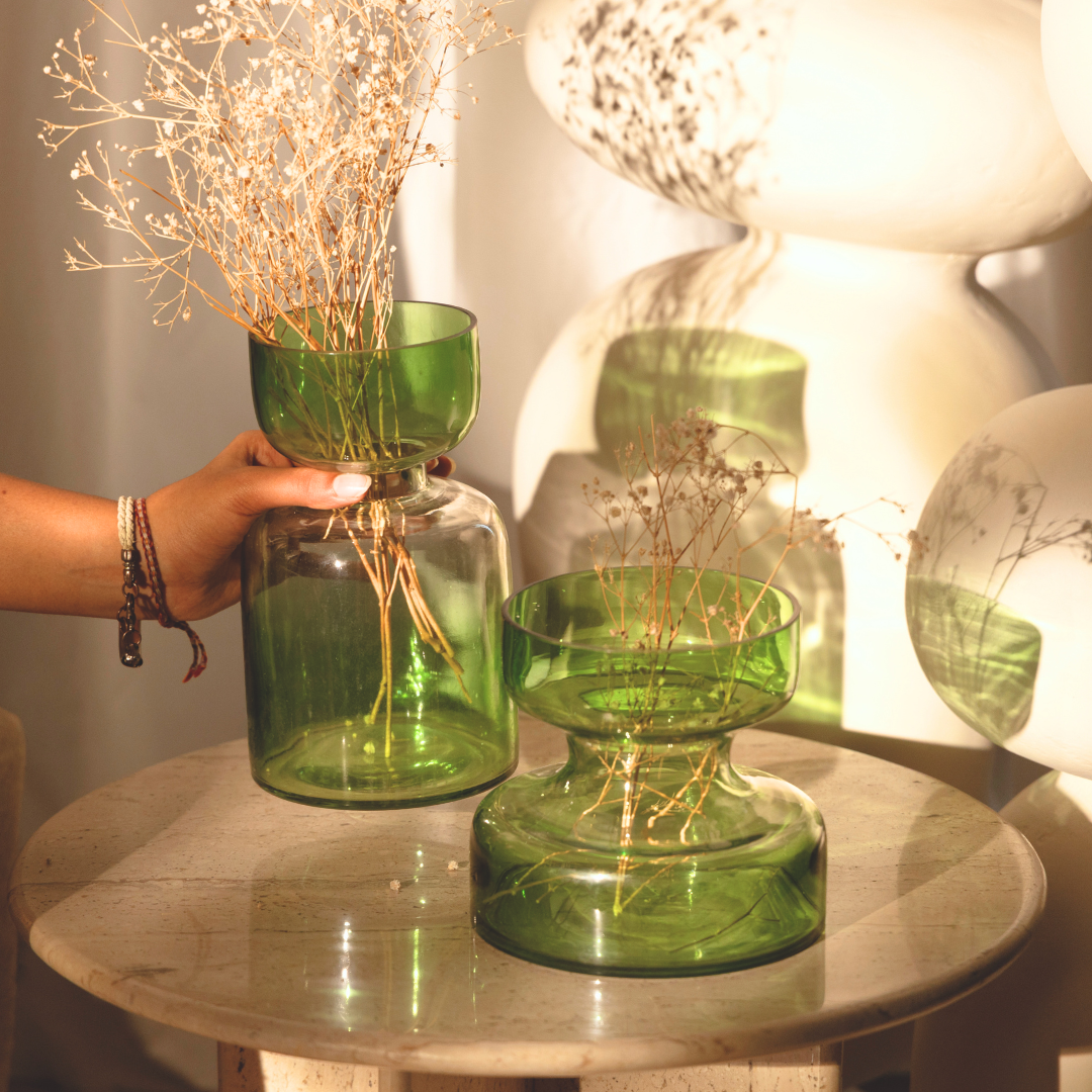 Sage Green Tinted Glass Vase | Handblown India