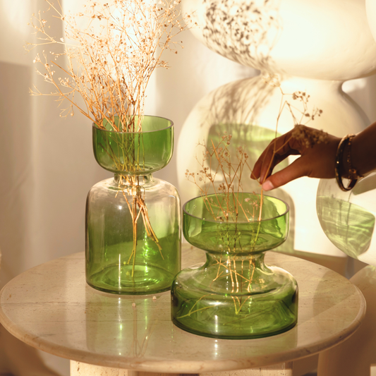 Sage Green Tinted Glass Vase | Handblown India