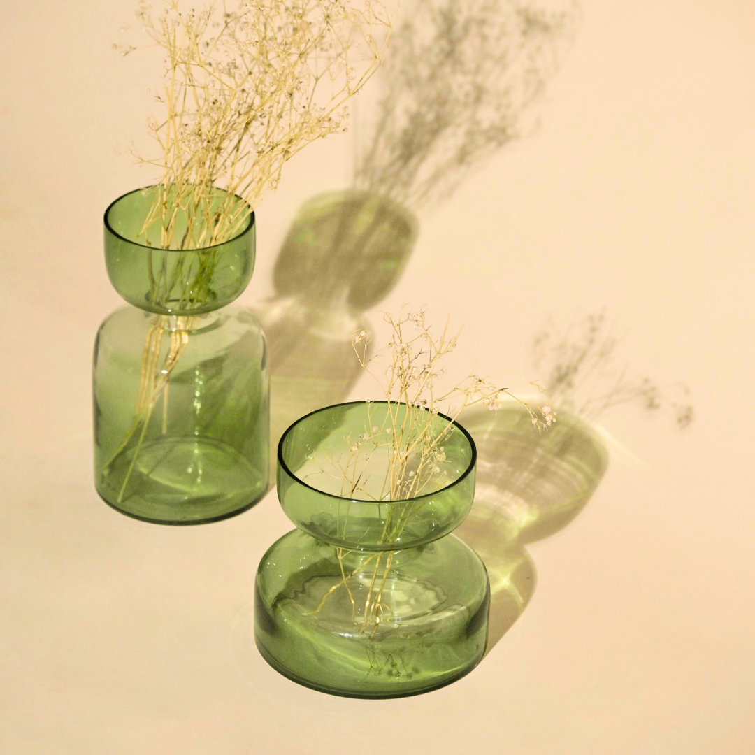 Sage Green Tinted Glass Vase | Handblown India