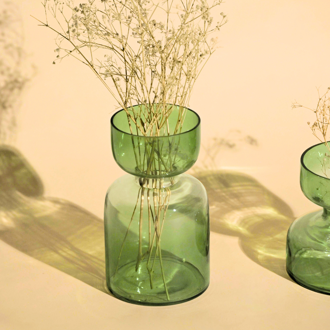 Sage Green Tinted Glass Vase | Handblown India