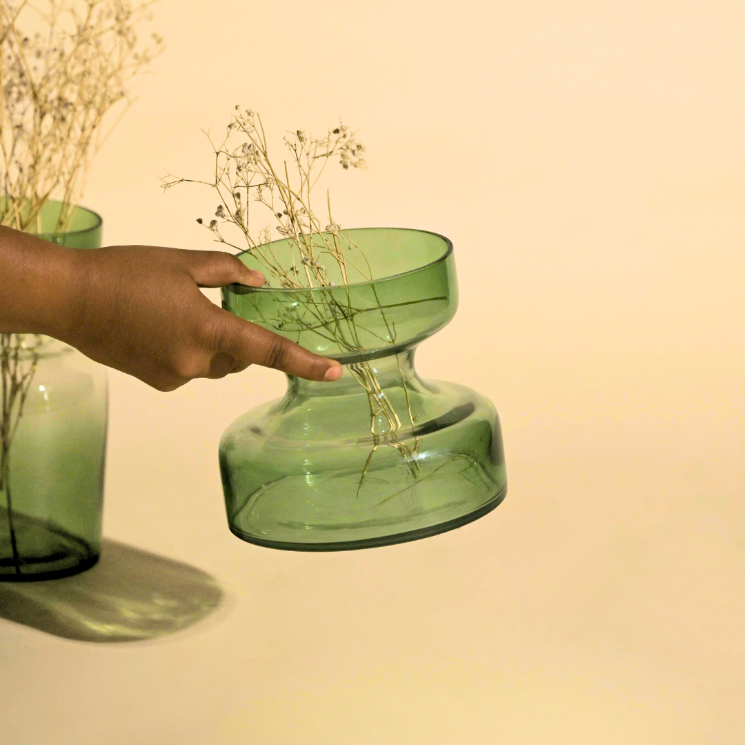 Sage Green Tinted Glass Vase | Handblown India