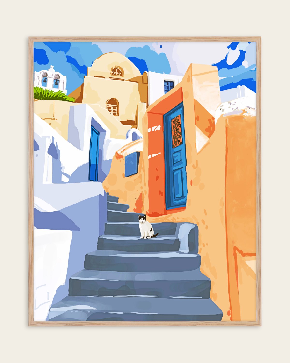 Cat In Greece — Pastel — Wildlife wall art print