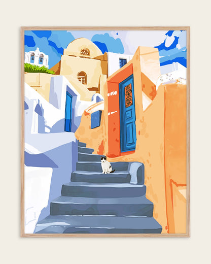 Cat In Greece — Pastel — Wildlife wall art print