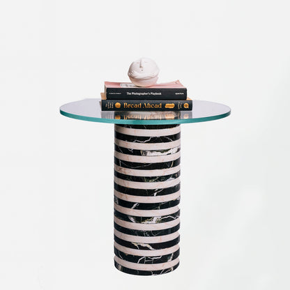 Striped Marble Cylindrical Side Table