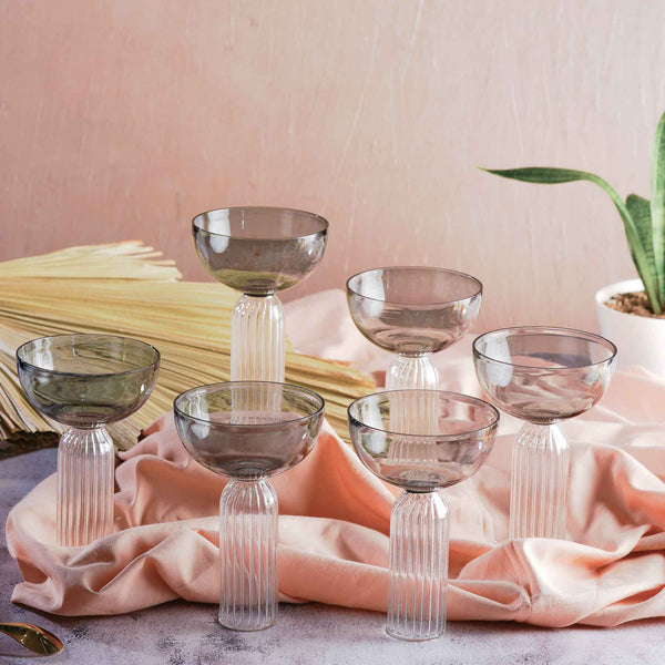 Rose Pink Cocktail Stem Glass Set | 6 In 1 Use | Colours Available