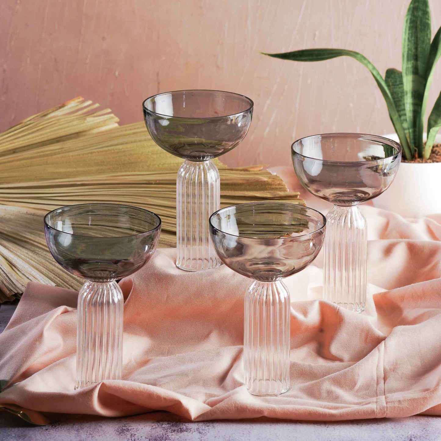 Rose Pink Cocktail Stem Glass Set | 6 In 1 Use | Colours Available