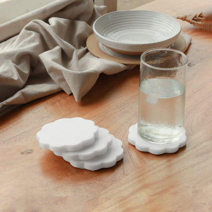 Scallop Marble Coasters | Set of 4 | White